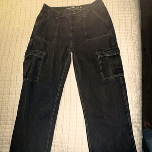 Hot Topic Denim High Rise Carpenter Size 17 Black with Green stitching